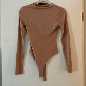 Naked wardrobe long sleeve mock neck bodysuit - nude